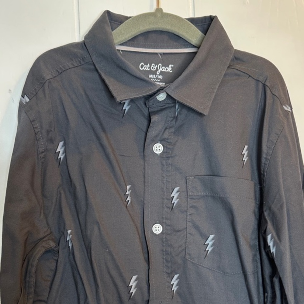 Cat & Jack Gray Button Down Shirt with Lightning Bolts